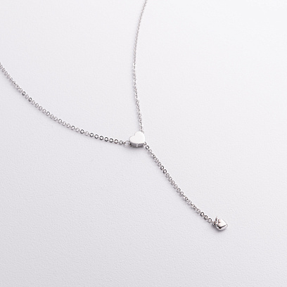 Кольє - краватка "Сердечко" у білому золоті (регульована довжина) кол02612