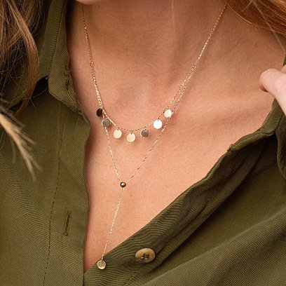 Подвійне кольє - краватка "Монетки" у червоному золоті кол02284 №7