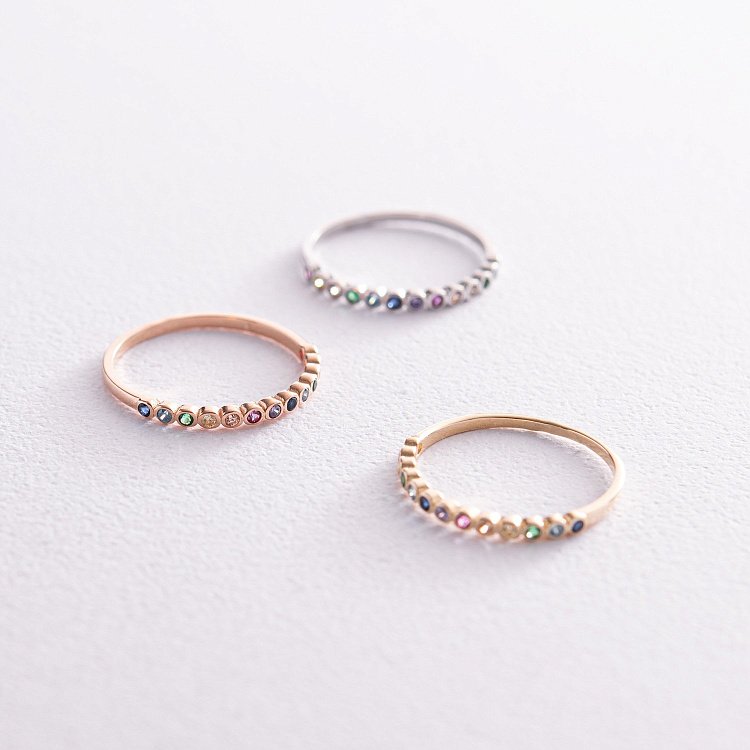 Кольцо с разноцветными фианитами (желтое золото) к07162 от ювелирного магазина Оникс - 5