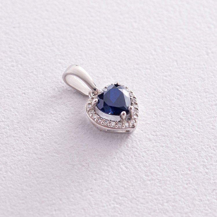 Серебряная подвеска "Сердечко" с синт. сапфиром и фианитами 3983/1р-HSPH от ювелирного магазина Оникс