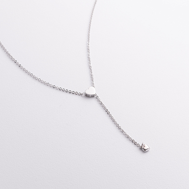 Кольє - краватка "Сердечко" у білому золоті (регульована довжина) кол02612 від ювелірного магазину Онікс