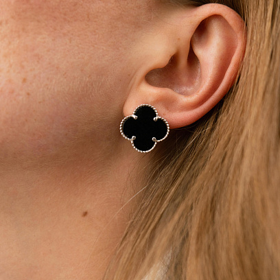 Серебряные серьги "Клевер" (оникс) 123422 №6