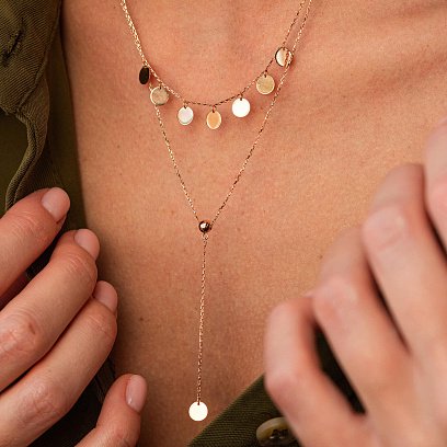 Двойное колье - галстук "Монетки" в красном золоте кол02284 №6