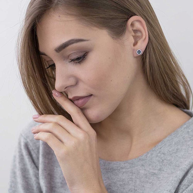 Золотые серьги-пусеты с Лондон топазом 14048668б от ювелирного магазина Оникс - 3