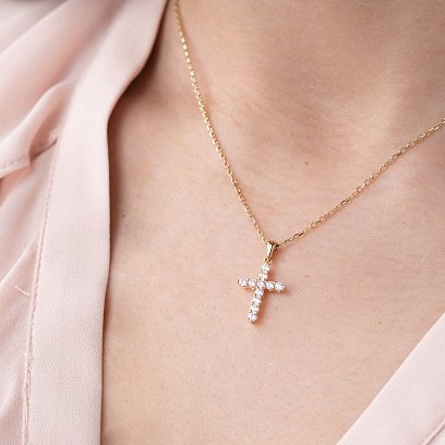 Золотий хрестик з діамантами пб0279ri №2