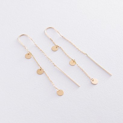 Золотые серьги-протяжки "Монетки" с06771