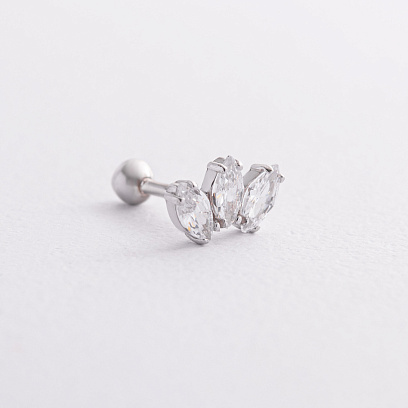 Одиночная серебряная серьга в хрящ ушка (фианиты) 40034