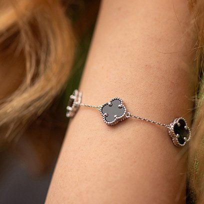 Браслет "Клевера" с ониксом (белое золото) б05438 №4