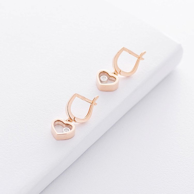 Золотые серьги "Сердечки" (ювелирное стекло, фианит) с06235 от ювелирного магазина Оникс - 1