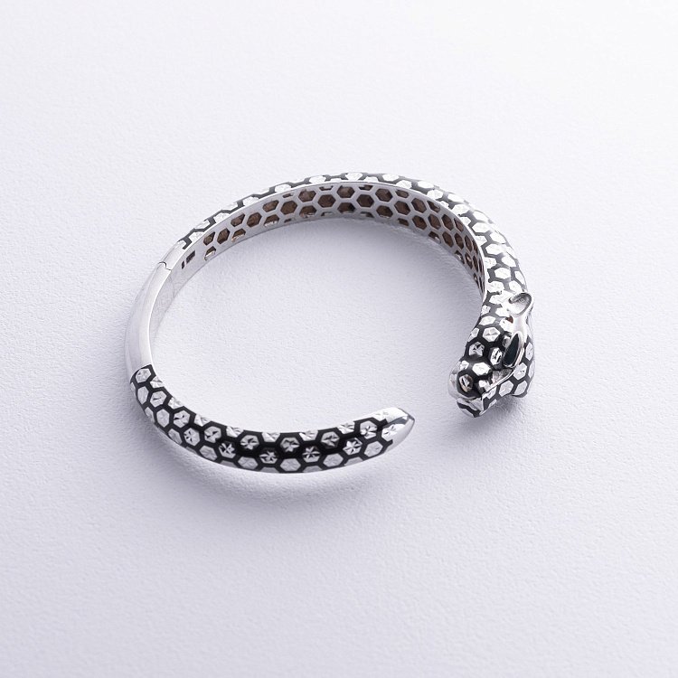 Жесткий золотой браслет "Пантера" (эмаль, фианиты) б05345 от ювелирного магазина Оникс - 2