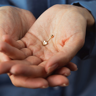 Золотий пірсинг у пупок "Сердечко" (фіаніти) пир00274 №2