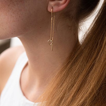 Сережки - протяжки "Сердечки" у жовтому золоті с07944 №4