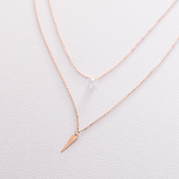 Двойное золотое колье с фианитом кол01526 от ювелирного магазина Оникс