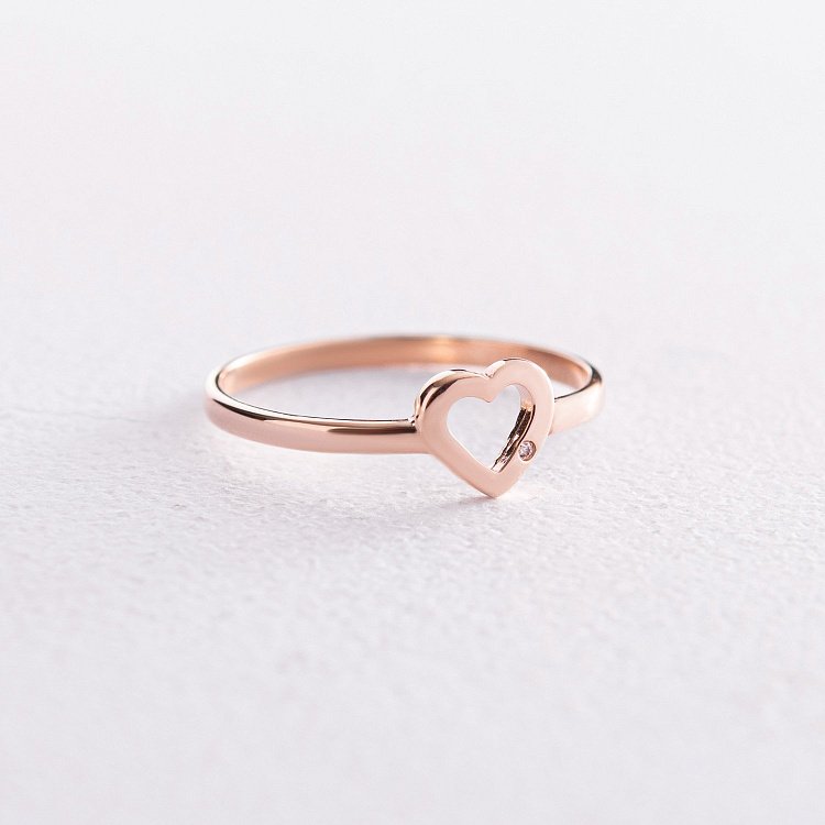 Кольцо "Сердечко с фианитом" в красном золоте к06475 от ювелирного магазина Оникс