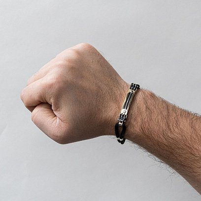 Каучуковый браслет из желтого золота (оникс, керамика) б03978 №2