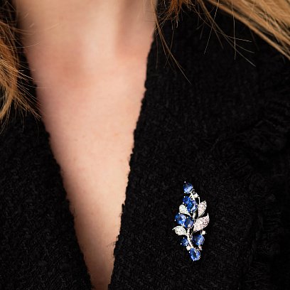 Золотая брошь с бриллиантами и сапфирами закб0008nl №5