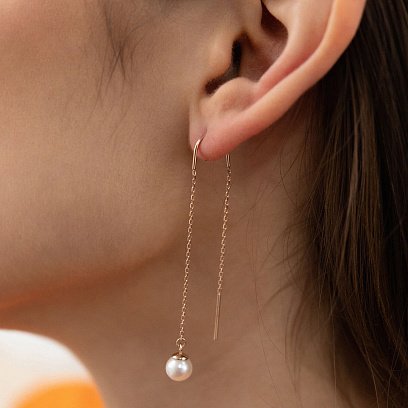 Серьги - протяжки с жемчугом (красное золото) с08268 №4