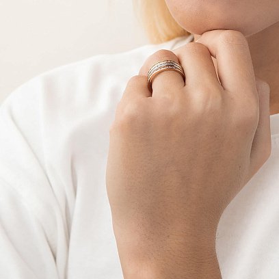 Золота потрійна каблучка з фіанітами к01913 №2