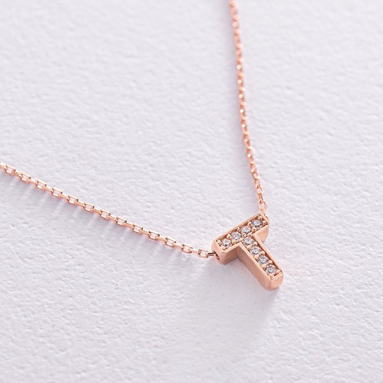 Колье с буквой "Т" в красном золоте (фианиты) кол01255Т от ювелирного магазина Оникс - 6