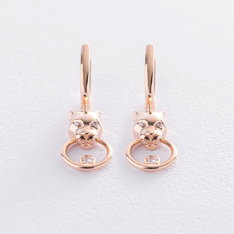 Золоті сережки "Пантера" (фіаніти) с07196 від ювелірного магазину Онікс - 3