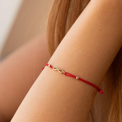Золотий браслет "Нескінченність" з червоною ниткою б05522 №2
