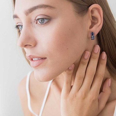 Золоті сережки з синіми сапфірами і діамантами E11172Saj №4