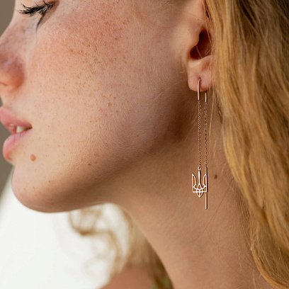 Сережки - протяжки "Герб України - Тризуб" (червоне золото) с07956 №6