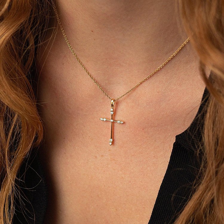 Золоте кольє "Хрестик" з діамантами колб0084са від ювелірного магазину Онікс - 1