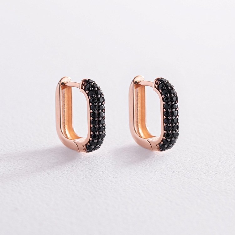 Золоті сережки "Беата" з чорними фіанітами с07861 від ювелірного магазину Онікс