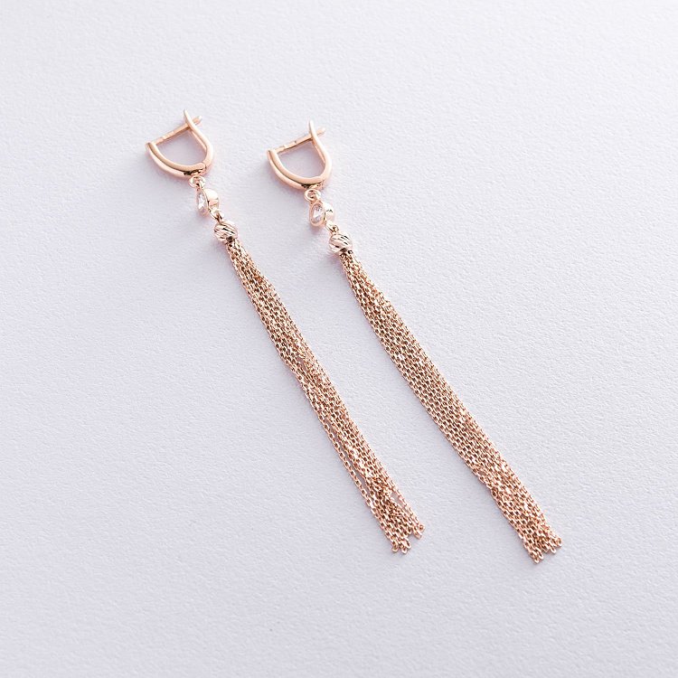 Сережки "Грайливість" в червоному золоті (фіаніти) с06870 від ювелірного магазину Онікс