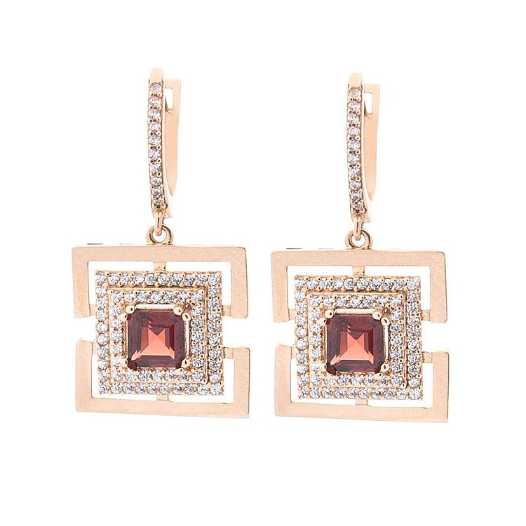 Золоті сережки (піроп, фіаніти) с04202 від ювелірного магазину Онікс