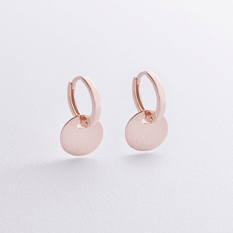 Сережки - кільця "Монетки" у червоному золоті с09041 від ювелірного магазину Онікс