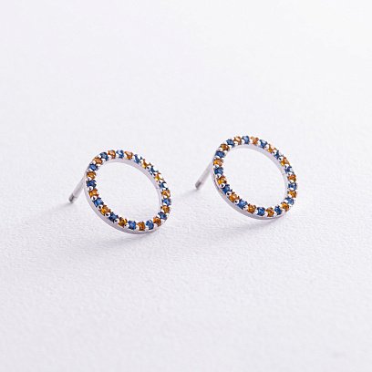 Срібні сережки - пусети з фіанітами 064590 №3