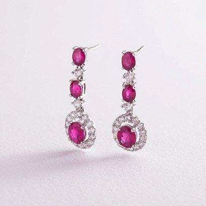 Золотые серьги с рубинами и бриллиантами DE3735Rcha