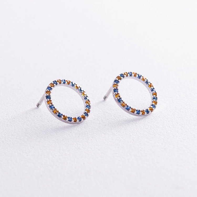 Срібні сережки - пусети з фіанітами 064590 від ювелірного магазину Онікс - 3