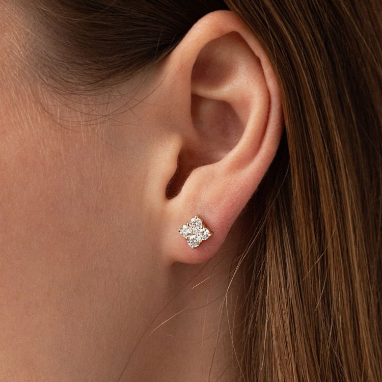 Сережки - пусети "Fleur" з фіанітами (жовте золото) с09147 від ювелірного магазину Онікс - 3