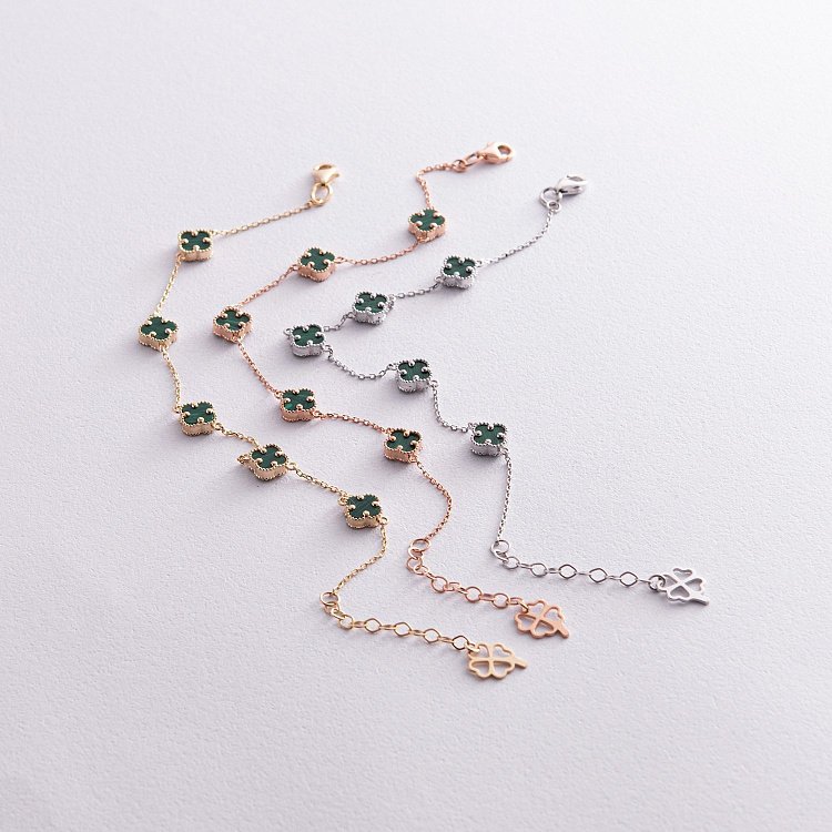 Браслет "Клевер" с малахитом mini (белое золото) б05250 от ювелирного магазина Оникс - 5