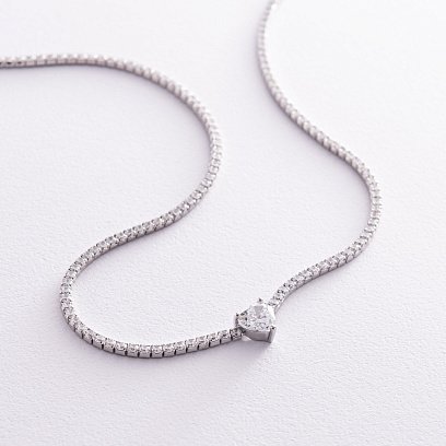 Срібне кольє - чокер "Сердечко" з фіанітами 181258