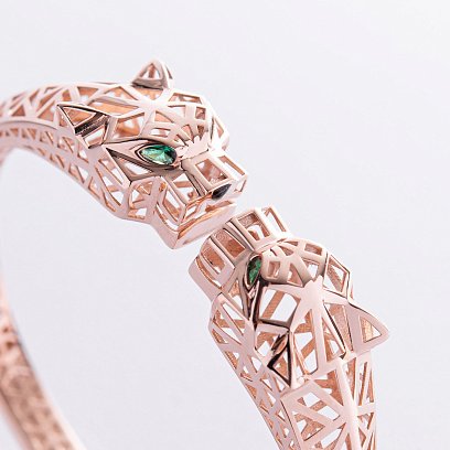 Жесткий браслет "Пантера" в красном золоте (фианиты) б05220 №3