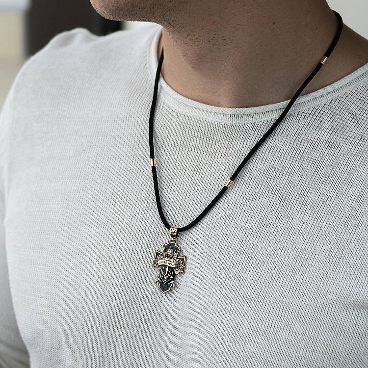 Золотой крест "Український козак. Слава Україні. На звороті - Спаси і Збережи" п03884 от ювелирного магазина Оникс - 1