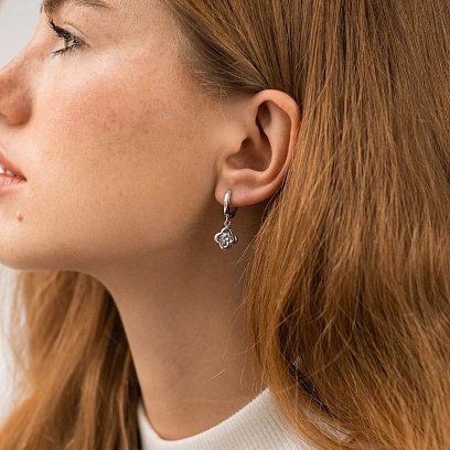 Золотые серьги "Клевер" с фианитом с04862 №2