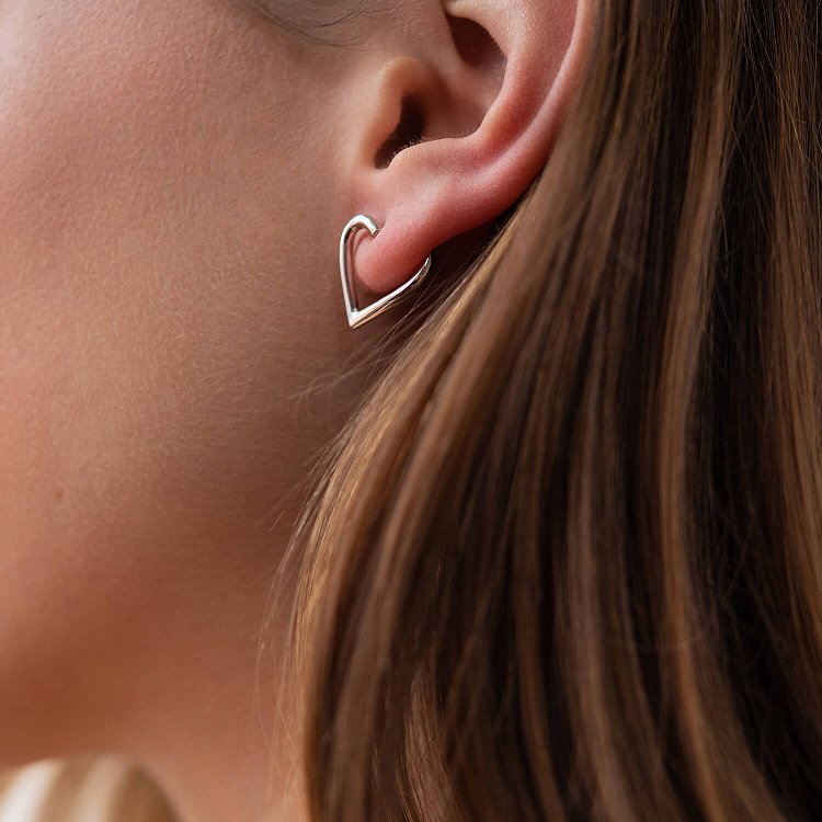 Серьги - пусеты "Сердечки" в белом золоте с08089 от ювелирного магазина Оникс - 7