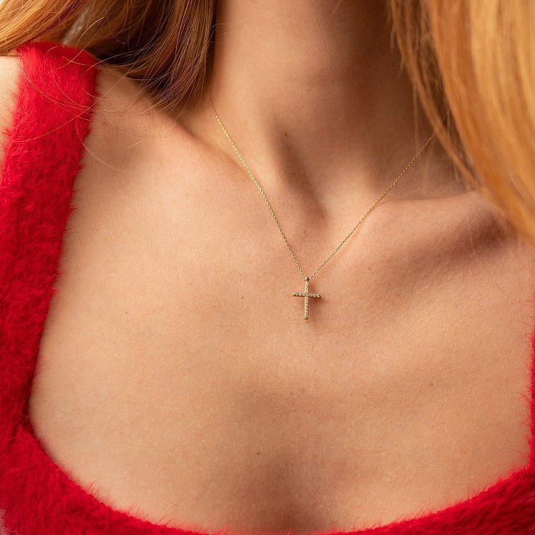 Золотое колье с крестиком (черные и белые фианиты) кол00811 от ювелирного магазина Оникс - 2