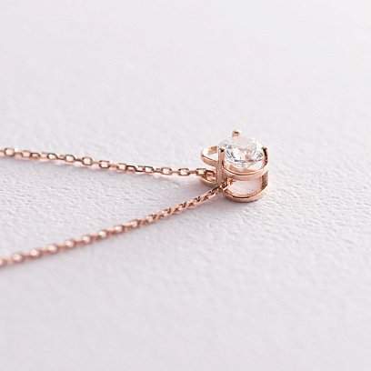 Колье "Сердечко" с одним фианитом в красном золоте кол01790 №3