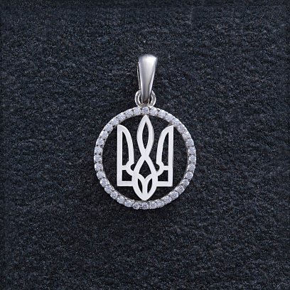 Серебряный кулон "Герб Украины - Тризуб" с фианитами 1059 №4