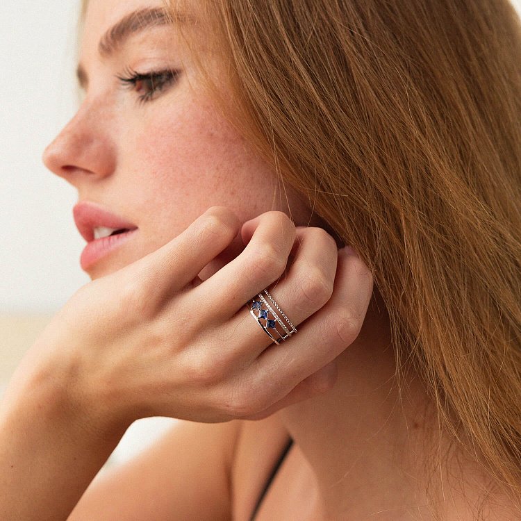 Золота каблучка з сапфірами і діамантами кб0430nl від ювелірного магазину Онікс - 6