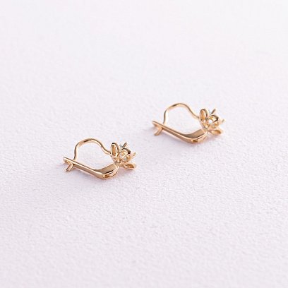 Дитячі золоті сережки "Квіточки" (блакитні фіаніти) с08064г №3