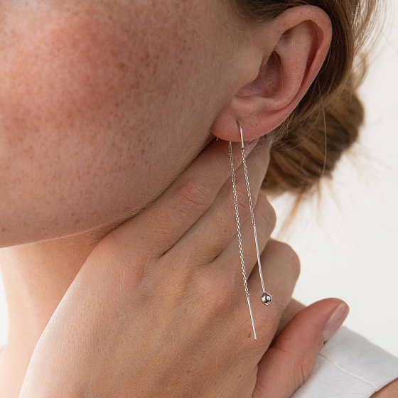 Серьги "Шарики" в белом золоте на цепочке с07985 №2