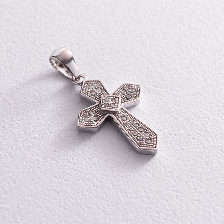 Срібний хрестик з фіанітами (родій) 131992 від ювелірного магазину Онікс