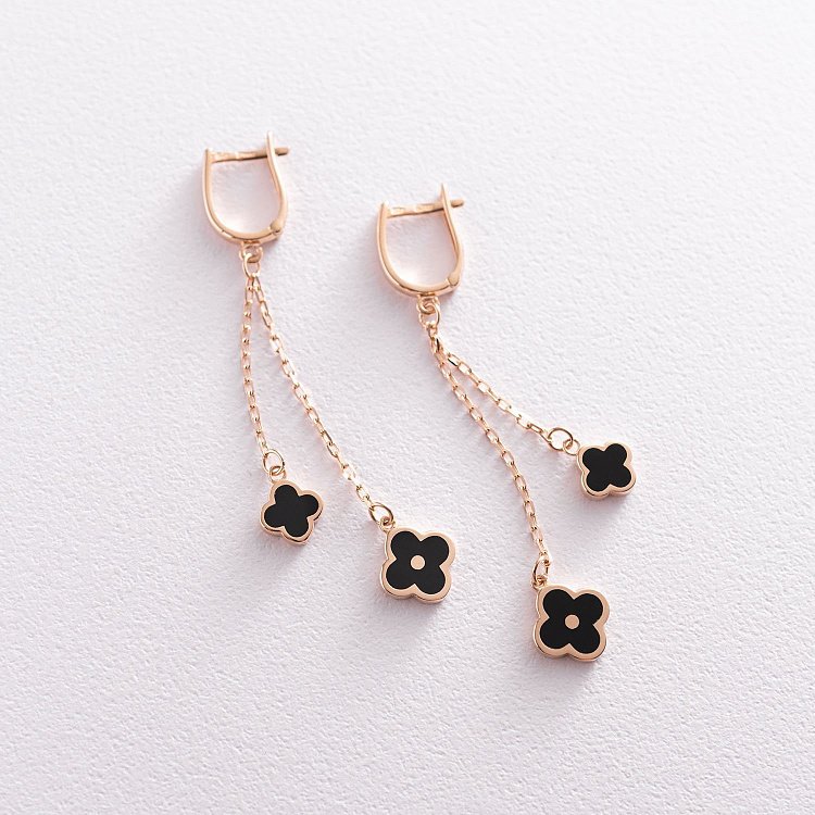 Золоті сережки "Конюшина" з емаллю с07128 від ювелірного магазину Онікс